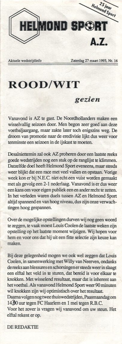 AZ Programma 27-maa-1993 Helmond Sport uit